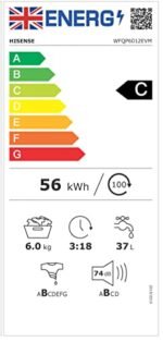 Freestanding Front Load Washing Machine – 6kg, Inverter Motor, 15 Programs, Quick & Steam Wash, 1200 RPM, White, Energy Class C - Image 3