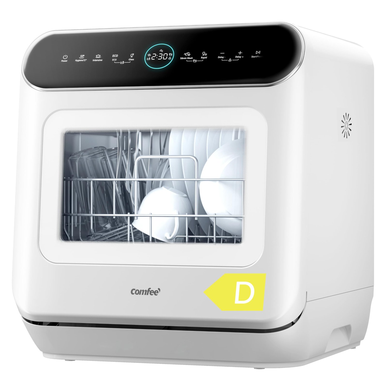 71H4GYOkbXL-6.jpg COMFEE' Table Top Dishwasher 7+3 Programs Mini Tabletop Dishwasher No Plumbing, 6L Built-in Water Tank - Image 1