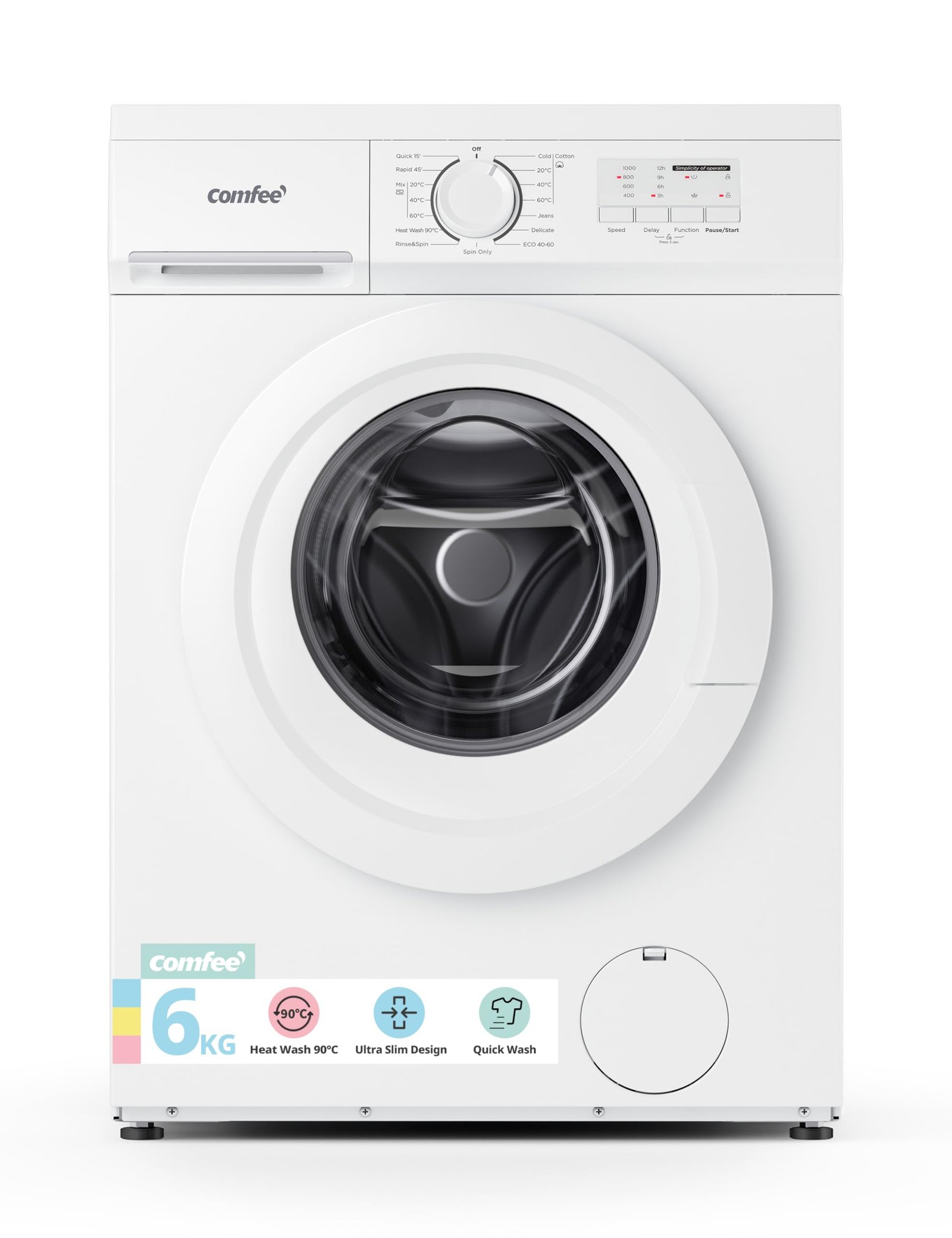 71OvaAxLu6L-6.jpg COMFEE' Freestanding Washing Machine,6KG Load,Heat Wash 90℃,Quick Wash,15 Washing Programs,White-CFE10EW60/W - Image 1