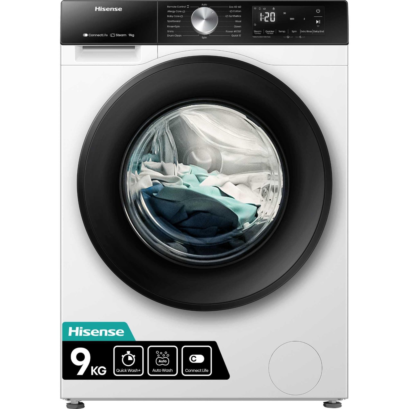 71QataP0TaL-6.jpg Freestanding Front Load Washing Machine – 9kg, 1400 RPM, WiFi Connected, Quick & Steam Wash, White, Energy Class A - Image 1