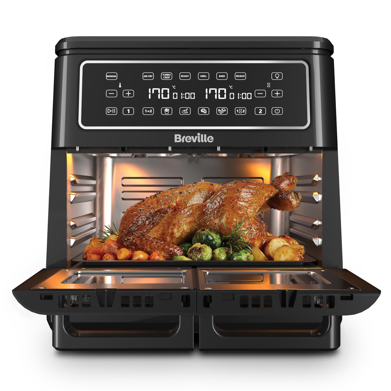 81V6g83YsRL-7.jpg Breville Halo Flexi Air Fryer Digital Dual Air Fryer Oven 11L: Serves 10+ People FryBakeGrillRoast & Reheat 2400 W - Image 1